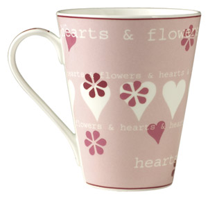 Conical Mug – Hearts and Flowers Pink